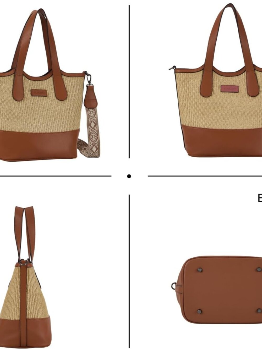 Tote Bag for Women,Straw&Vegan Leather Bucket Bags Crossbody Top Handle Purses A - Picture 9 of 9